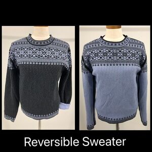 Fair Isle Nordic Sweater Womens Small Reversible Pullover Knit Hearts Snowflakes